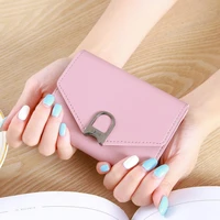 women wallets short metal hasp three fold female fashion solid color pu leather coin purses ladies card holder mini clutch bag