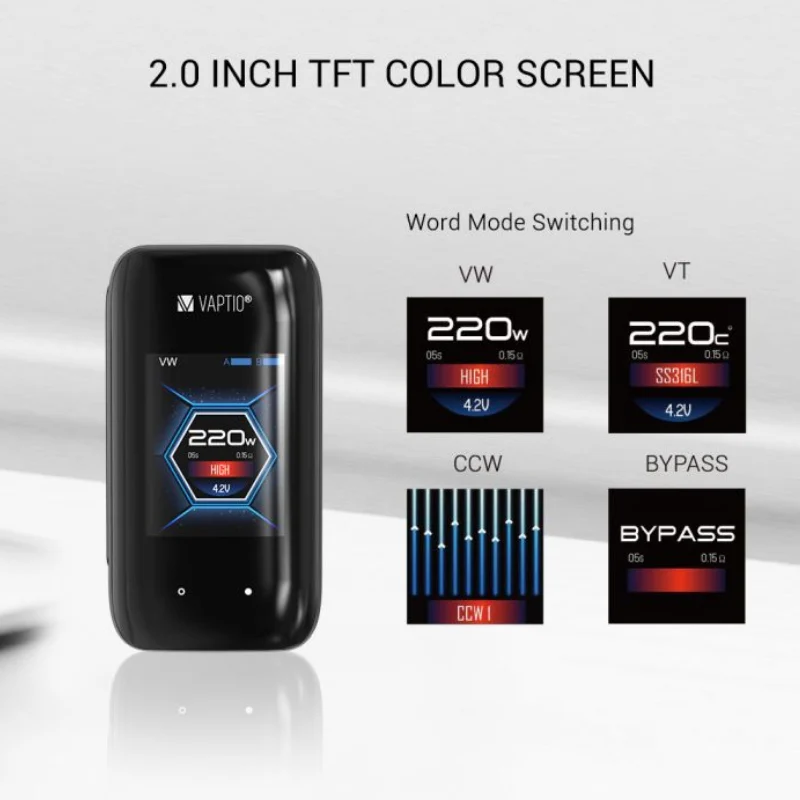 100% Оригинальный вейп мод Vaptio X-с буфами на рукавах 220W Мощность 510 нить 2TFT Экран