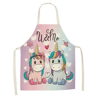 1 pc unicorn butterfly kitchen aprons for women cotton linen bibs household cleaning apron pinafore anti oil home cooking apron