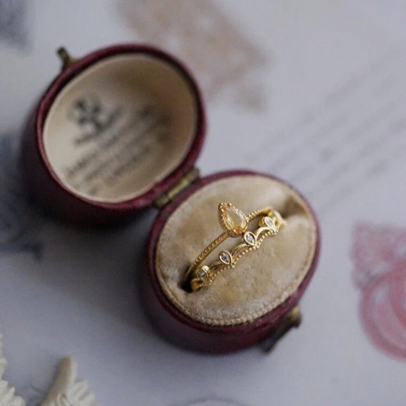 

Inspired design new silver inlaid citrine water drop adjustable ring shining exquisite luxury ladies brand jewelry