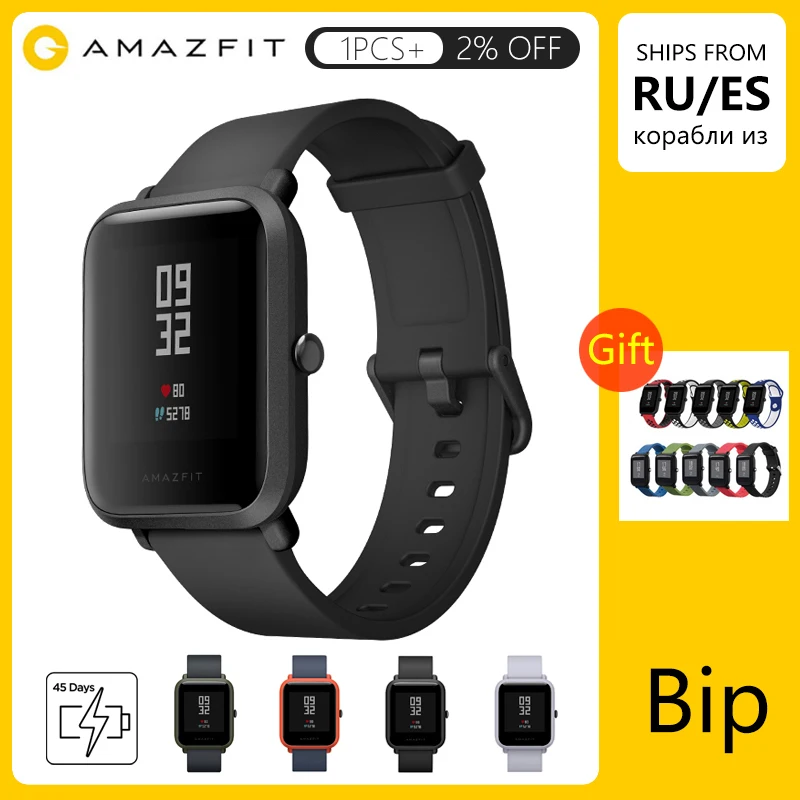 Amazfit bip Смарт-часы, глобальная версия, английский/испанский/русский gps, умные часы для Android iOS монитор сердечного ритма