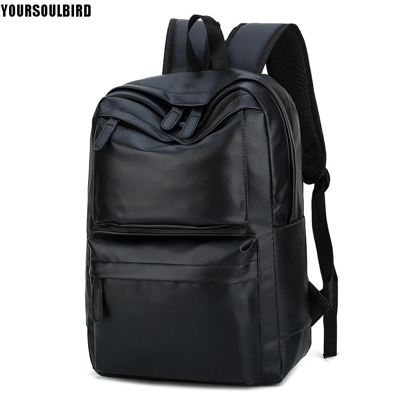 Мужской рюкзак с защитой от кражи черный кожаный для школы путешествий офиса