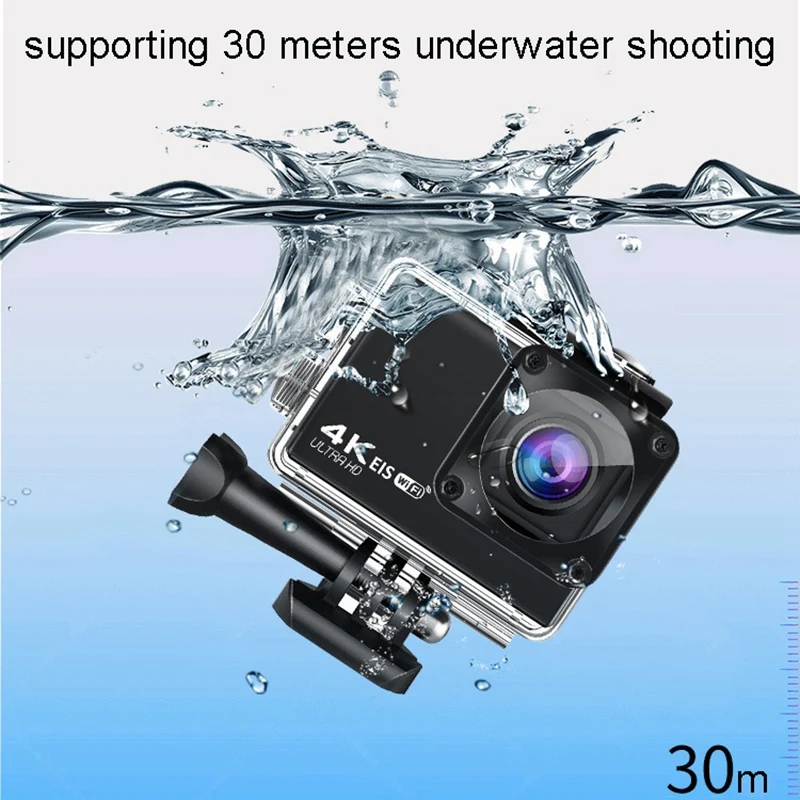 Продажа Экшн-камера Ultra HD 4K, ЖК-дисплей 2,0 дюйма, 30 м, водонепроницаемая Спортивная камера на шлем с креплениями и аксессуарами для подводной съемки