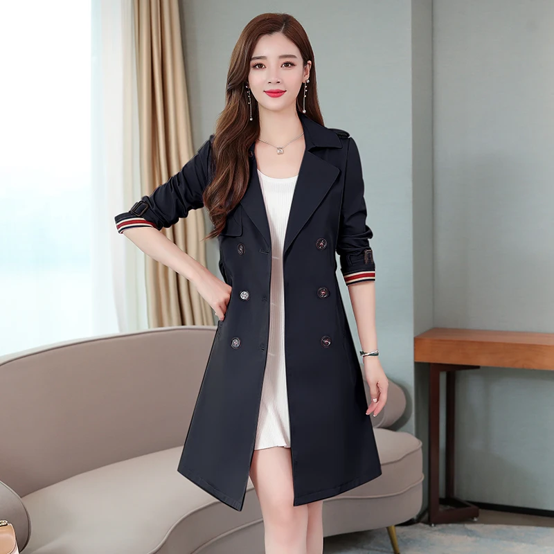 Женский свободный Тренч макси с поясом Корейская винтажная Ветровка цвета хаки и