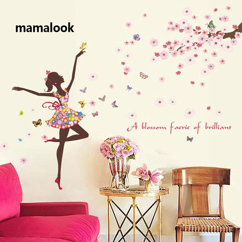 

Flower Fairy Wall Stickers Butterflies bedroom Girls Rooms home decoration Art Decals 3D Wallpaper sticker