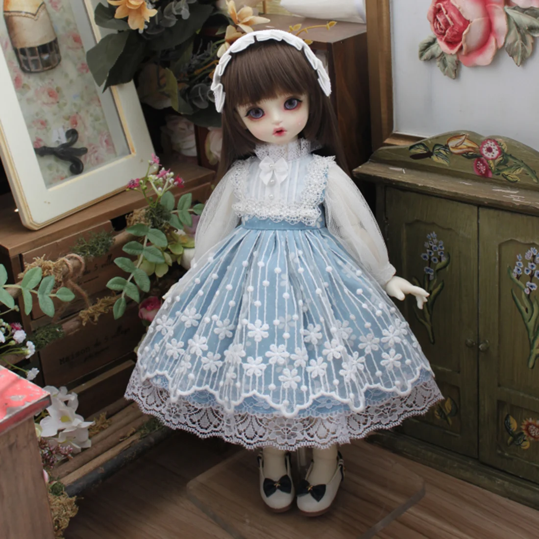 

1set Blue Flower Printed Dress For 1/3 1/6 BJD Dolls Diy Fashion Educational Toy Doll Accessories Drop Shipping - No Doll