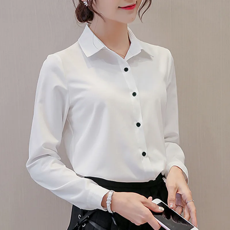 Блузка женская шифоновая с длинным рукавом модная рубашка в Корейском стиле