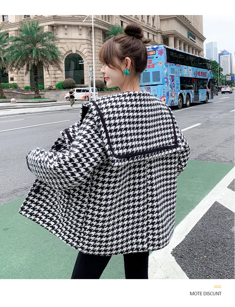 

Jacket Women's Clothing Coats & Jackets Autumn Winter Blends All-match New Korean Loose Houndstooth Women's Short Jacket Top