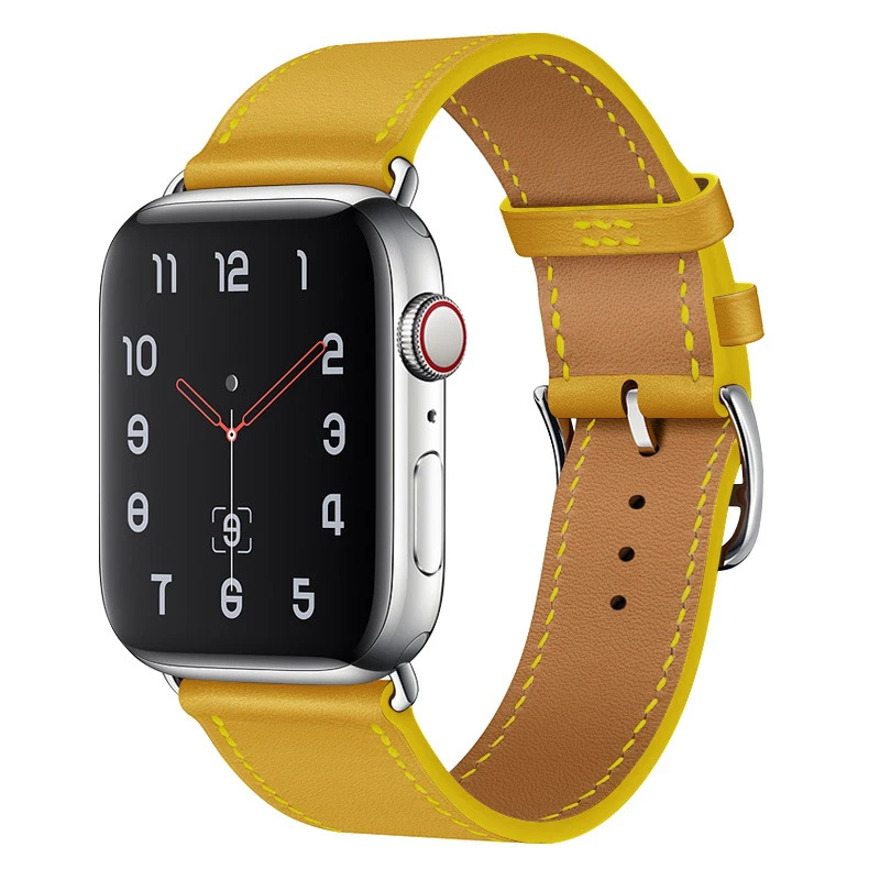 Кожаный ремешок для Apple watch 4, 5, 44 мм, 40 мм, браслет correa iwatch Series 3, 2, 1, 42 мм, 38 мм, ручная работа из телячьей кожи - Цвет ремешка: Lemon yellow