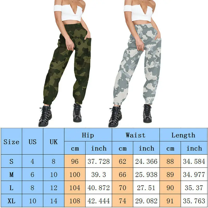 Hot Sale Women Casual Elastic High Waist Camouflage Long Pants Female Girls Loose Camo Cargo Baggy Jogger Workout 2 Colors | Спорт и