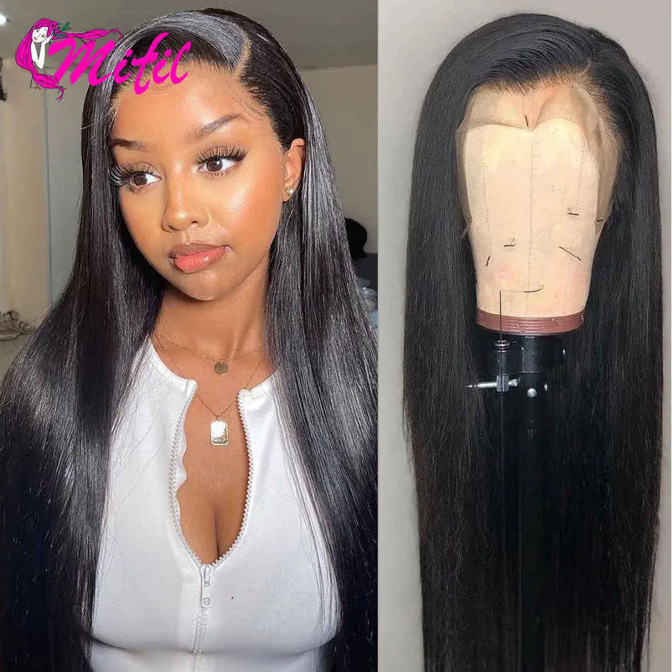 

10-26 Inch Straight Wig Natural Black Remy Peruvian Straight Human Hair Lace Front Wigs Pre Plucked Lace Wigs For Black Women