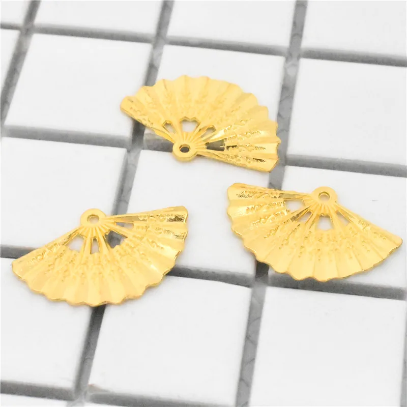 

NEW Accessories,10pcs/lot 33x21mm Gold Color Plated Fan Charms Pendant for Making DIY Handmade Jewelry