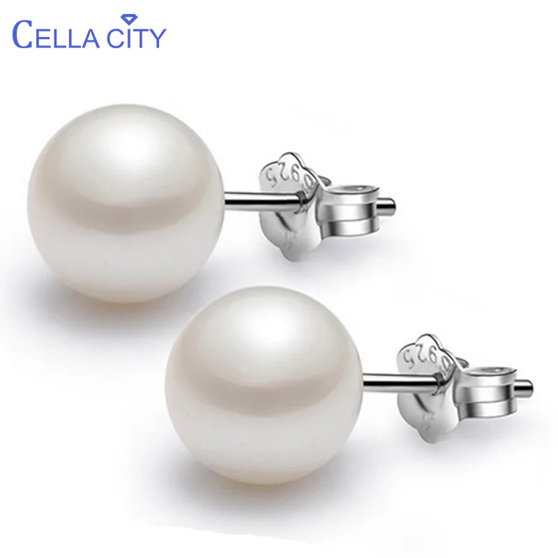 Женские серьги с жемчугом изящные классические круглые серьги-гвоздики из