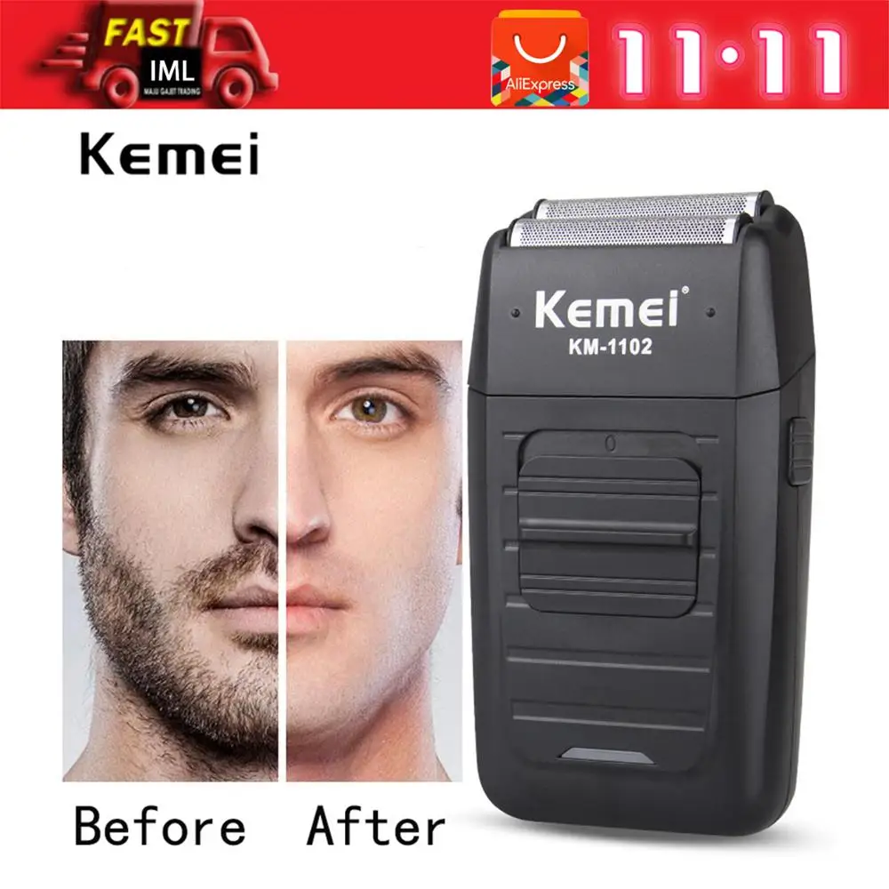 Перезаряжаемая Беспроводная Бритва Kemei для мужчин с двумя лезвиями возвратно