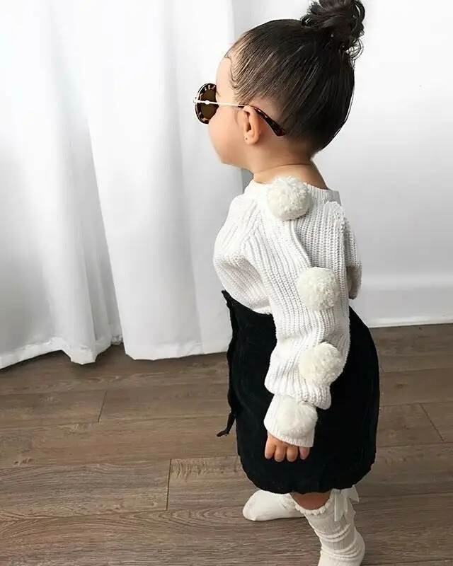 

US Newborn Baby Kid Girl Warm Outfits Sets Hairball Knit Tops+Button Mini Skirts