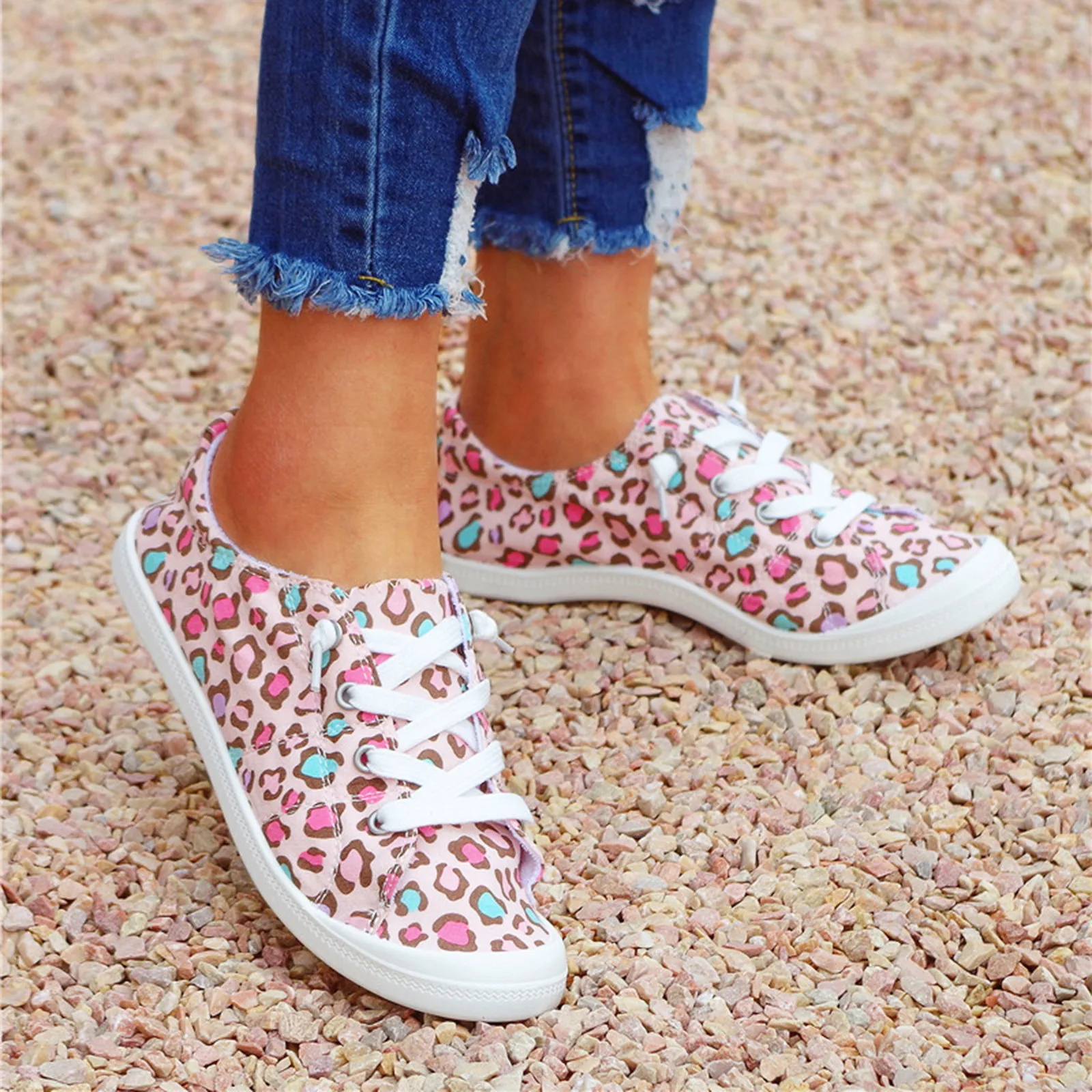 Женские парусиновые туфли Леопардовый принт Вулканизированная подошва женские