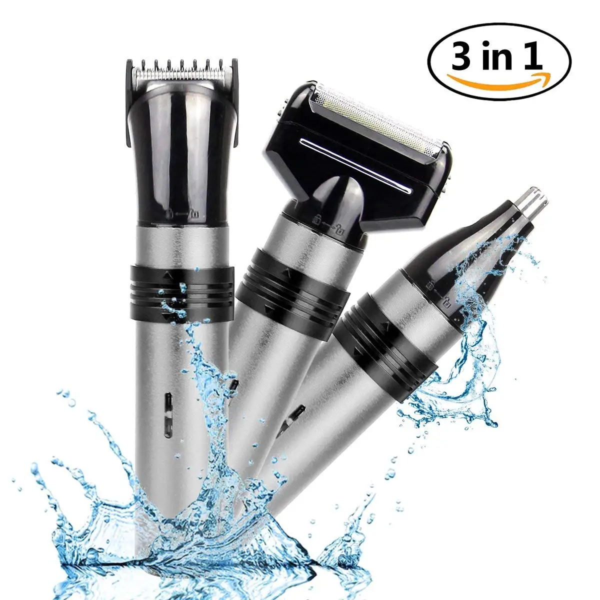 

Nose Hair Trimmer 3 in 1 Electric Shaver Beard Trimmer Kit Rechargeable Hair Clipper for Men's Beauty, Silver Black