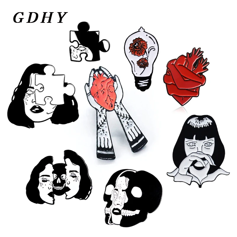 GDHY черно белый эмалированный Броши Для женщин уход за кожей лица &quotскелетная&quot