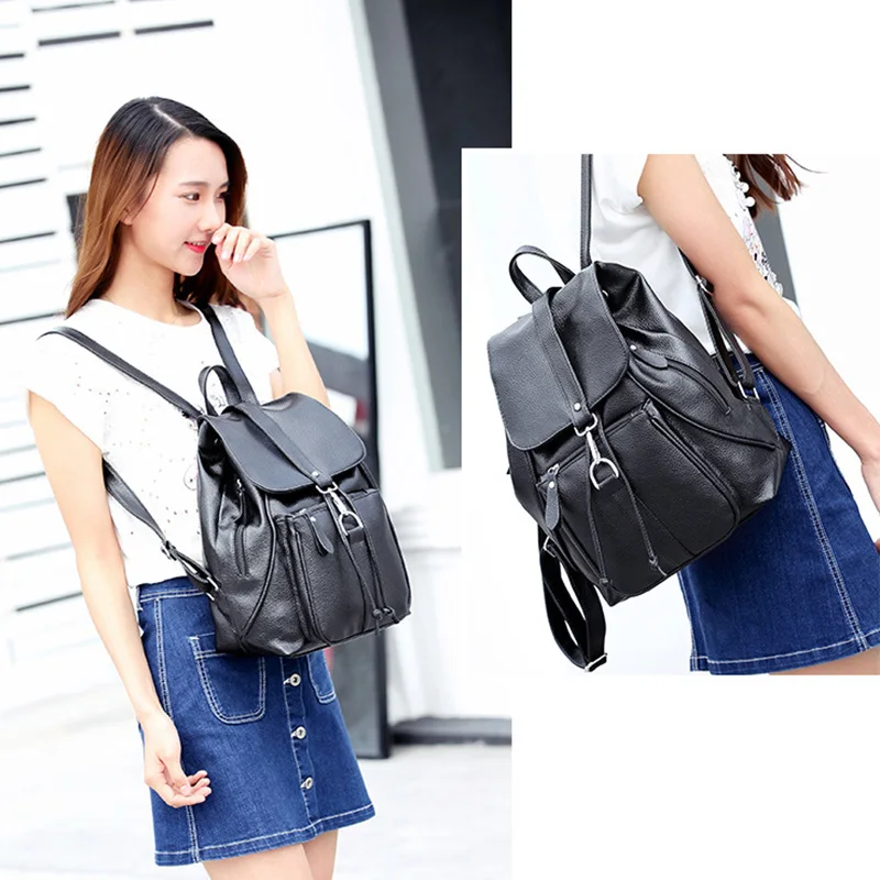 Женские модные рюкзаки из натуральной кожи высокое качество черный школьный