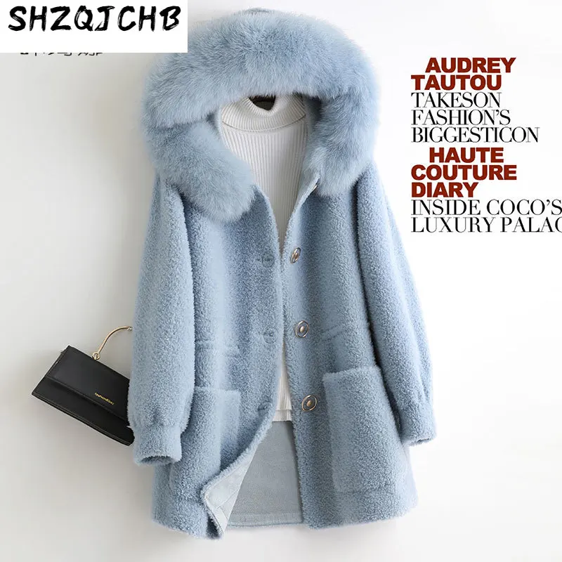 

SHZQ Однотонное шерстяное меховое Композитное меховое цельное пальто женское новое пальто с капюшоном для ранней осени лисы