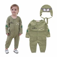 baby boy infant green full sleeves pilot aviator romperhat 2pcs set playsuit outfit jumpsuit rompers cotton costume