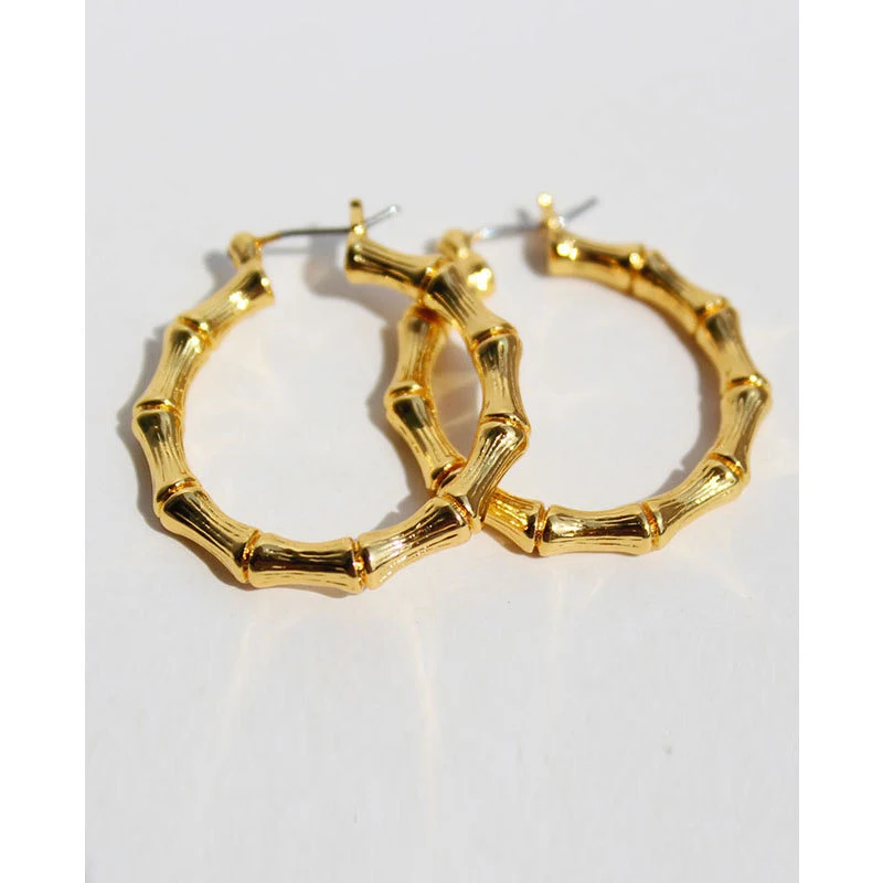 

Earrings for Women 2021 Fashion Bamboo Hoops Jewelry Woman Hoop Earring Gold Plated Filled Bijouterie Female Creoles Piercing
