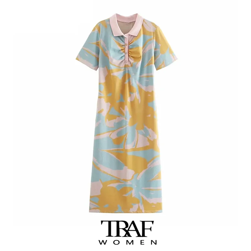 

Женское трикотажное жаккардовое платье-миди с коротким рукавом и пуговицами