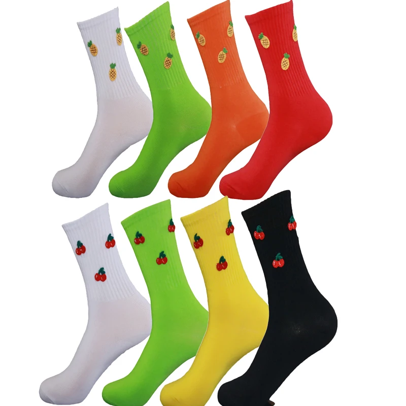 Color Woman Socks Cherry Pineapple Cartoon Pattern Decoration Design Girl Socks Gift Cute Cotton Socks