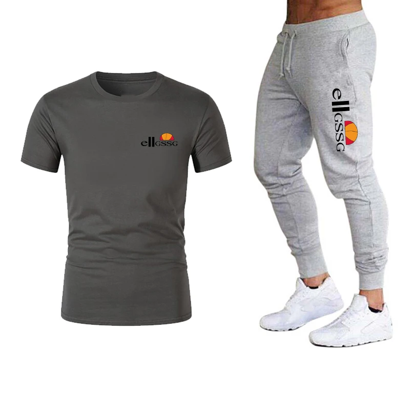 

Spring and Summer Two-Piece Suit Unisex Couples Sportswear Simple Style Version Slim Short-Sleeved T-Shirt and Tie Trousers