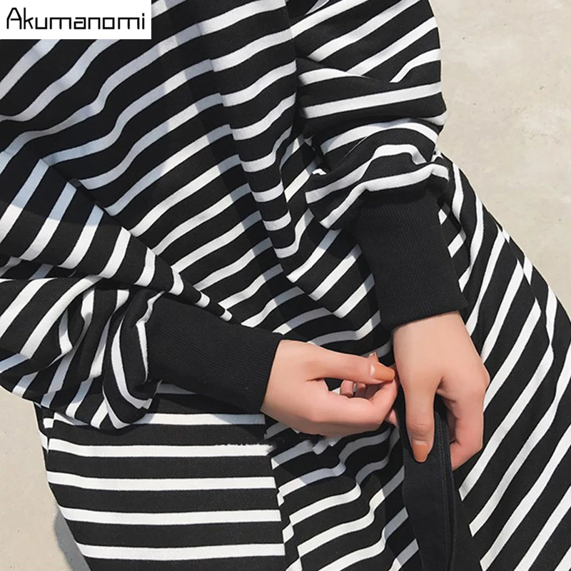 

Knitted Dress Striped Spring Autumn Plus Sizs 7xl 6xl 5xl 4xl V Neck Ribbed Long Sleeve Slit Loose Casual Women's Striped Dress