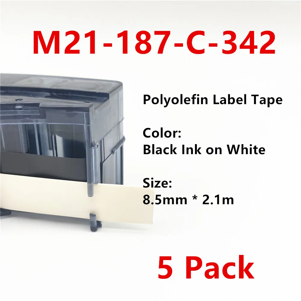 

5PK bmp21 label maker M21-187-C-342 for bmp21 PLUS bmp21 LAB printer Polyolefin label tape label ribbon 8.5mm * 2.1m BK on WT