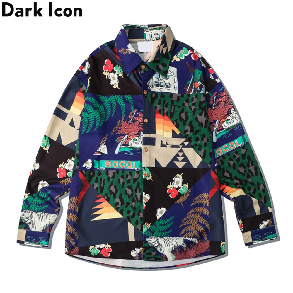 

Dark Icon Printing Men's Shirt Long Sleeve Turn-down Collar Shirts for Man Street Fashion Men Shirts