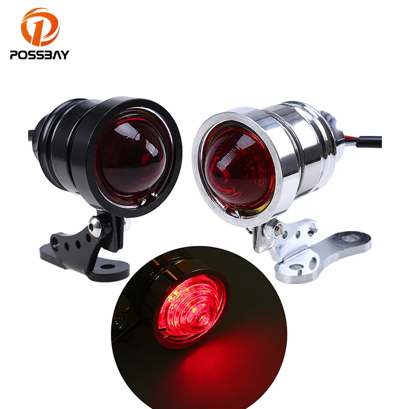 

POSSBAY Black/Chrome Motorcycle Taillight Motorbike Rear Stop License Plate Holder Indicator Lamps Universal Scooter Light