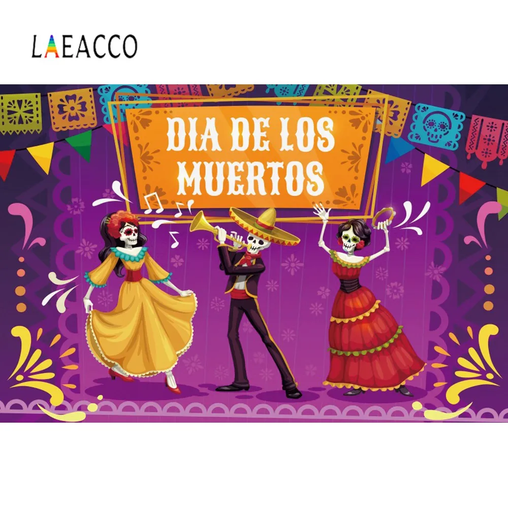 Laeacco фото фон мексиканский День мертвых празднование вечеринки мультфильм