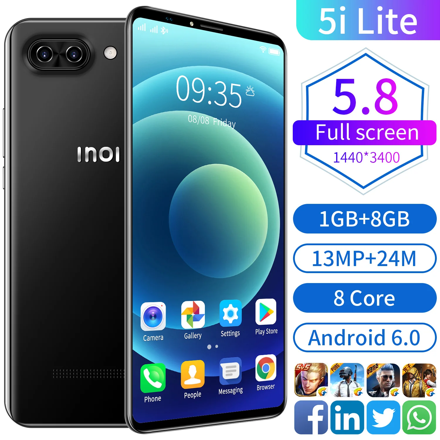 Российский смартфон CECTDIGI Inoi 5i Lite Оперативная память 1 Гб + Встроенная 8Gb Android 8 3G WCDMA