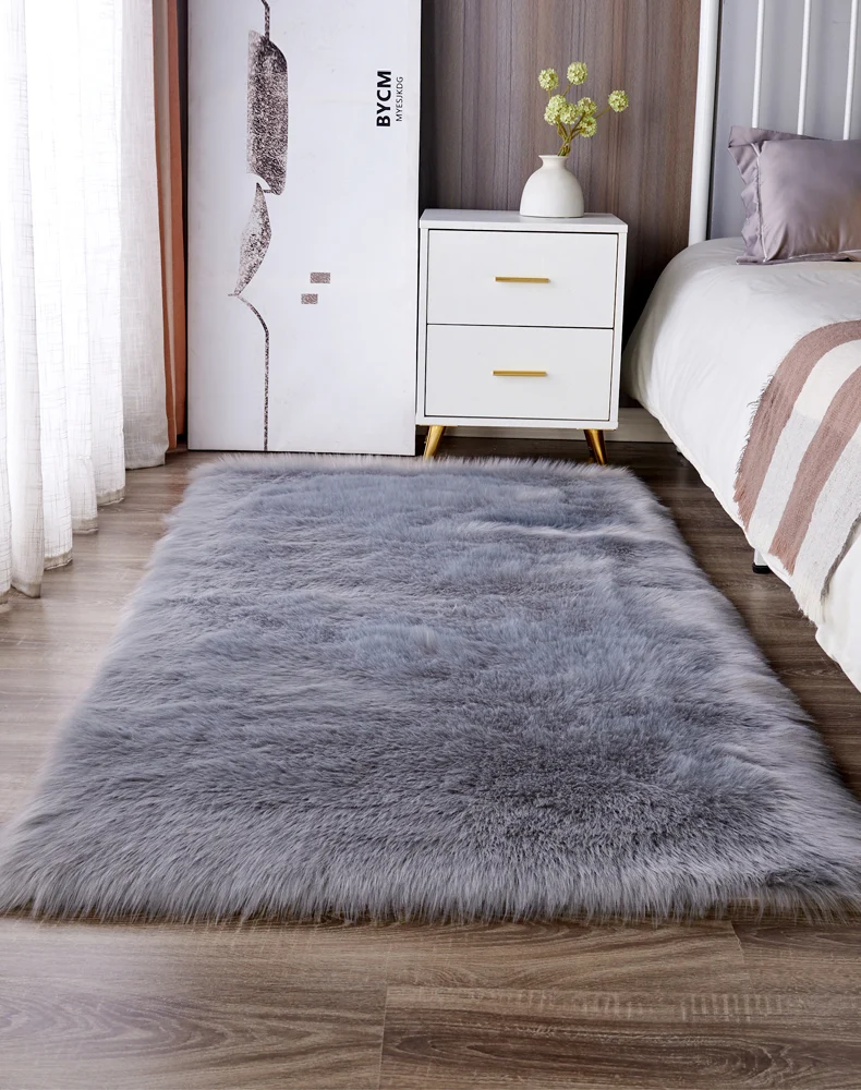 

Grey bedroom carpet fur soft fluffy carpet for living room modern shaggy floor White red black carpet floor mat customizable