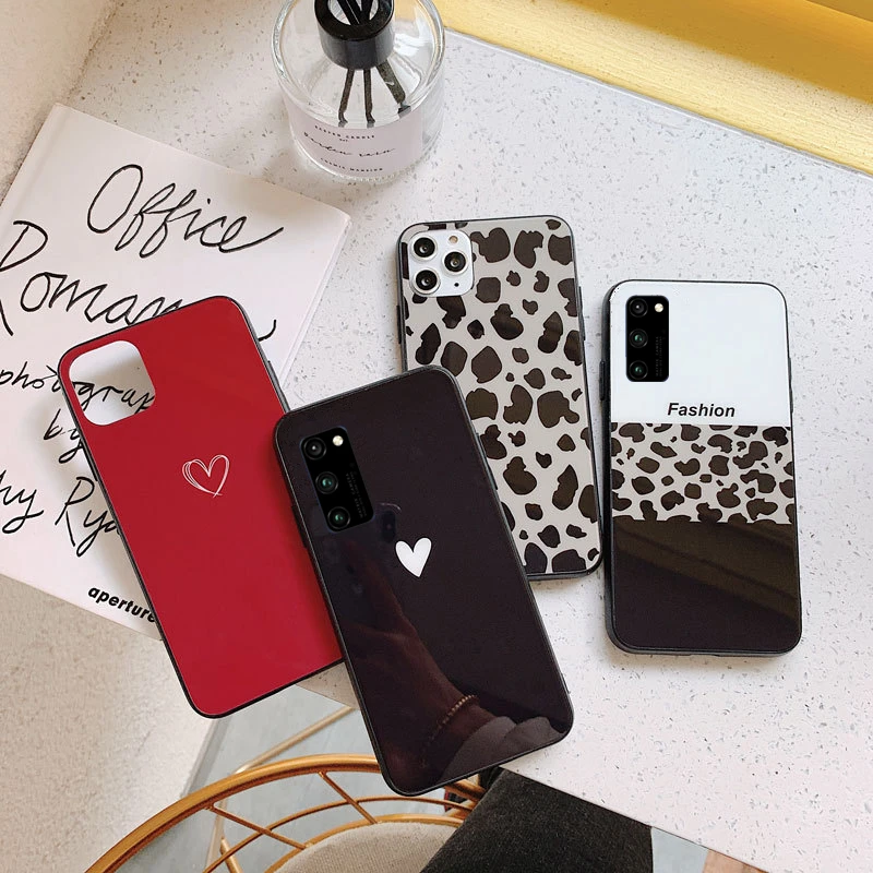 

For OPPO A52 A72 A92 A92S A81 A91 A41 A1K Case Free strap New Fashion Leopard Hard Tempered Glass Cover For OPPO A52 A72 Casing