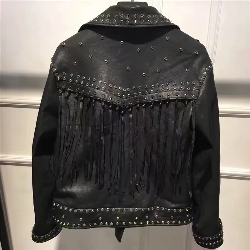Женская кожаная куртка с кисточками из натуральной кожи |
