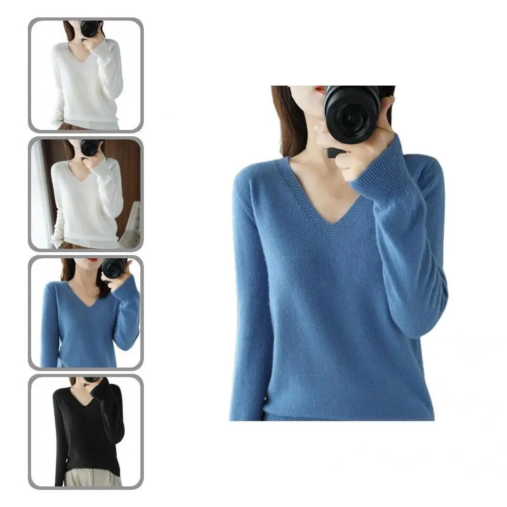 

Terrific Lady Sweater Long Sleeve Autumn Sweater Solid Color All Match Thermal Women Blouse Sweater