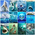 Алмазная 5D Вышивка EverShine, Набор для творчества сделай сам с квадратными стразами в виде акулы стразы, вышивка крестиком с животными, набор для мозаики