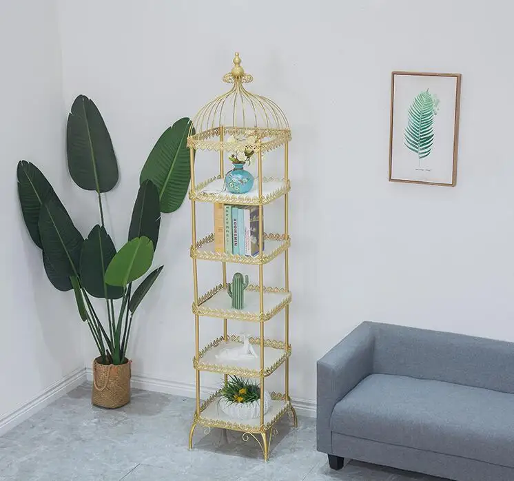 

European floor flower stand wrought iron multi-layer retro birdcage living room balcony succulent rack cosmetic storage rack