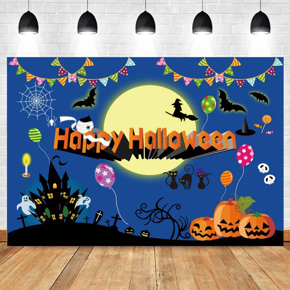 

Happy Halloween Backdrop For Photography Moon Pumpkin Lantern Castle Tombstone Photographic Background Photo Studio Photophone