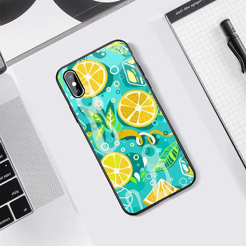 

Summer green leaves fruit lemon peach Phone Cases Tempered glass For iphone 5C 6 6S 7 8 plus X XS XR 11 PRO MAX