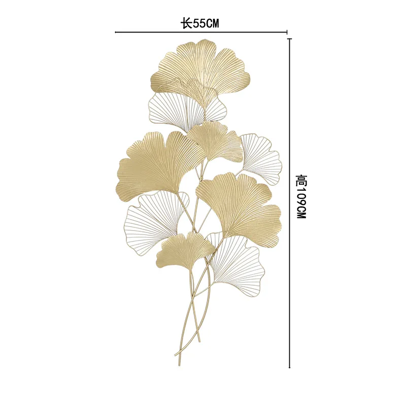 

CREATIVE NEW CHINESE HOME WROUGHT IRON WALL DECORATION GOLDEN GINGKO LEAF WALL HANGINGS NORDIC BACKGROUND WALL HANGING
