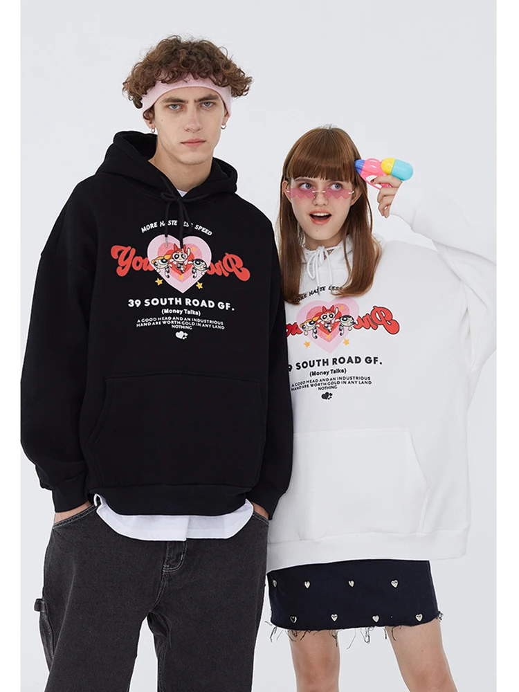 

Fashion Hipster Couple Outfits Love Pattern Print Loose Hooded Sweatshirts Women Autumn Winter Plus Velvet Pullover Hoodies Men
