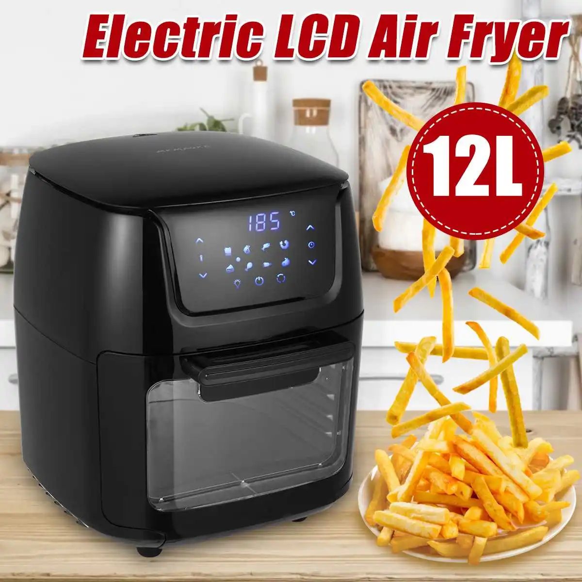

12L Air Fryer 1800W Electric Digital Airfryer Rotisserie Dry Cooker Window Display Baking French Fries Cooking Appliances