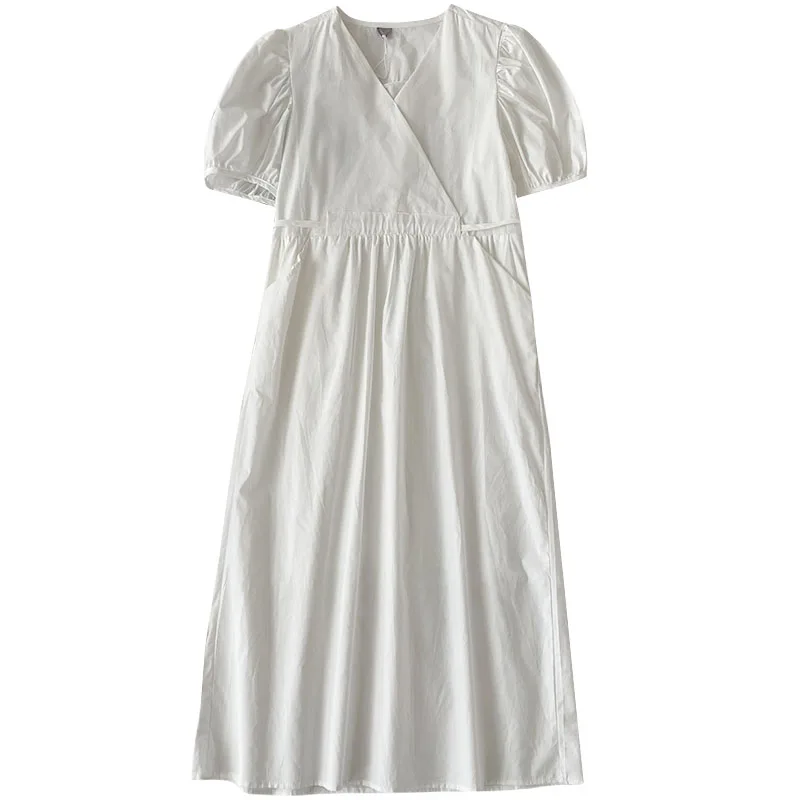 

Dress for Women 2021summer New Women's Clothing Korean Style Elegant White V-neck A- line Skirt High Waist All-Matching Skirt