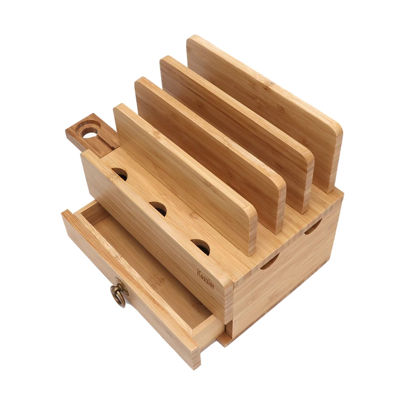 ICozzier 4 слота Съемная бамбуковая подставка для часов с выдвижным ящиком