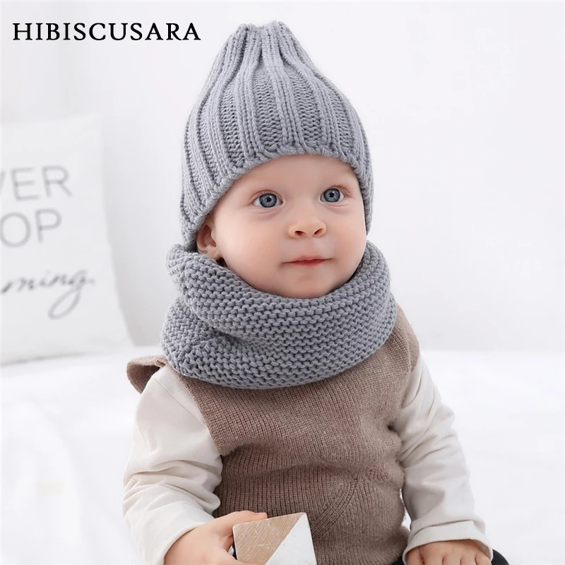 

2pcs Toddler Hat Baby Girls Boys Winter Warm Knitted Hat Beanie Cap+Scarf Warm Set Solid Color for 0-3 Year Kids Hat Bonnet