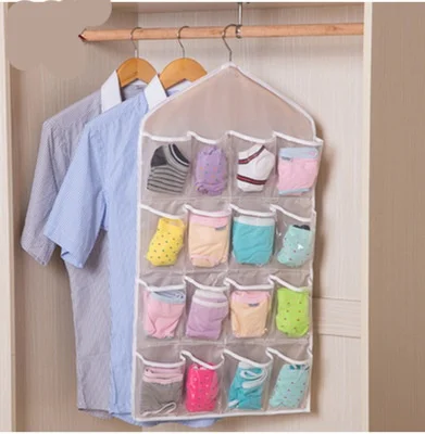 

16 Pockets Clear Over Door Hanging Bag Socks Bra Underwear Rack Hanger Storage Organizer